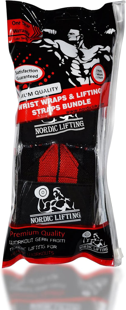 Wrist Wraps + Lifting Straps Bundle (2 Pairs) for Weightlifting, Cross Training, Workout, Gym, Powerlifting, Bodybuilding - Support for Men/Women, Avoid Injury during Weight Lifting
